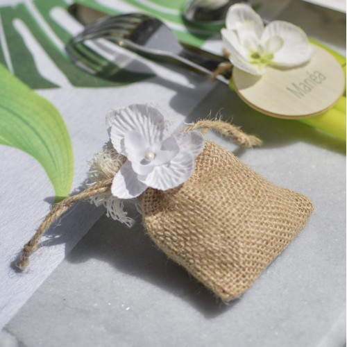 Sachet à dragées jute à franges par 10