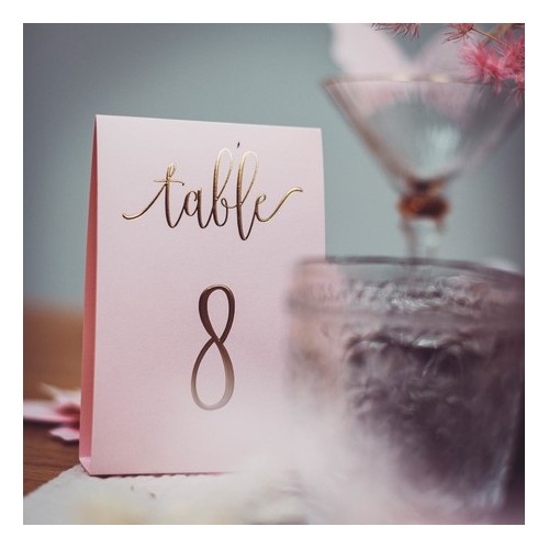 Numéro de table rose poudré et or par 10