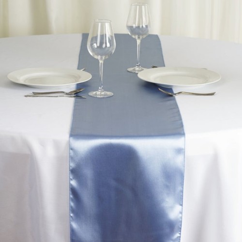 Chemin de table mariage satin bleu marine