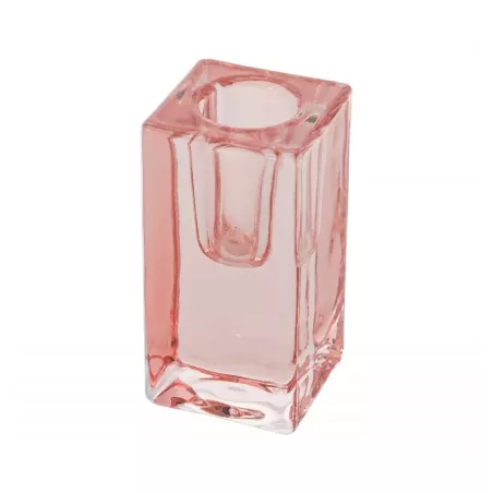 Bougeoir flambeau en verre rose pastel