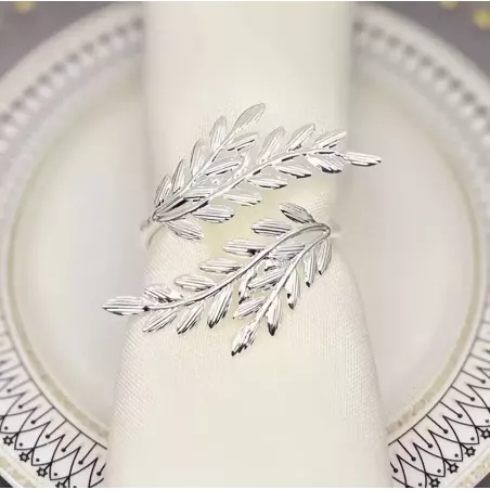 Rond de serviette feuillage  argenté
