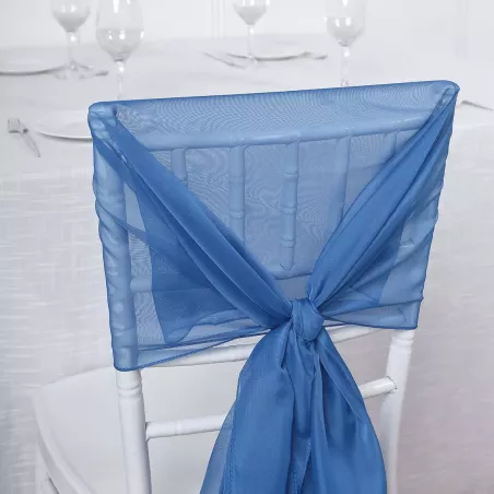 Drapé de chaise en mousseline bleu roi