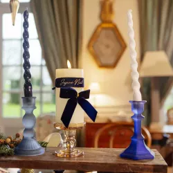Bougeoir bleu givré