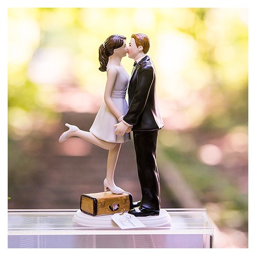 Figurine pour gâteau de mariage - Couple de mariés avec Valise